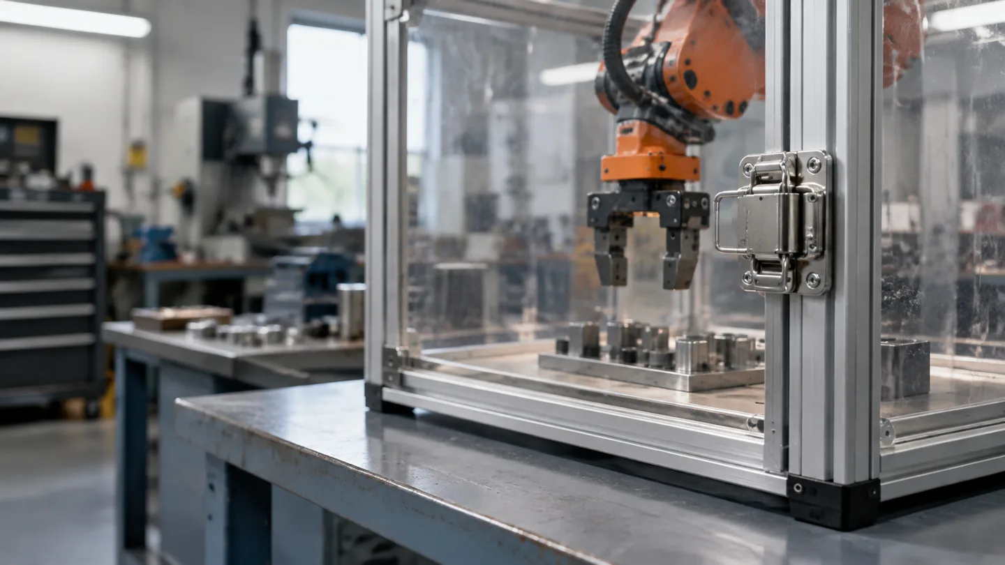 A robot inside an enclosure, illustrating limits on browser actions.