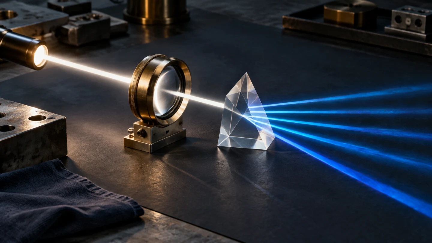 A prism splitting one beam into inspection lanes, illustrating an engineer directing greater test capacity.
