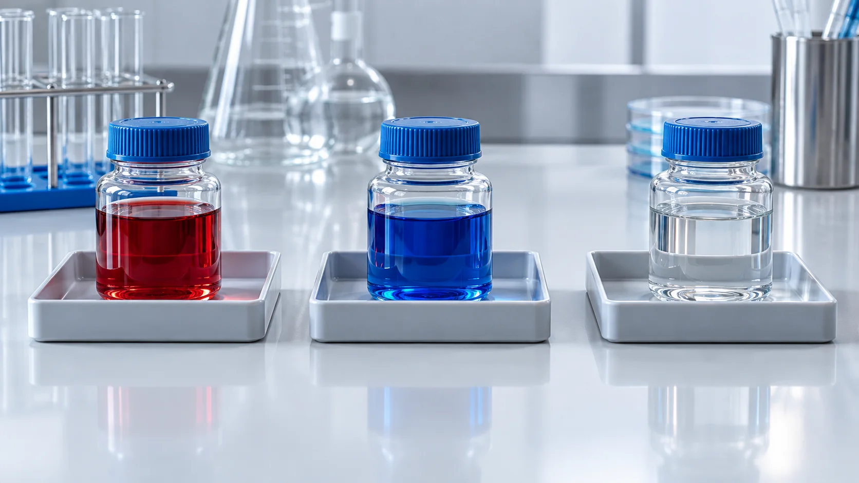Three separate laboratory sample jars, illustrating independent test state.