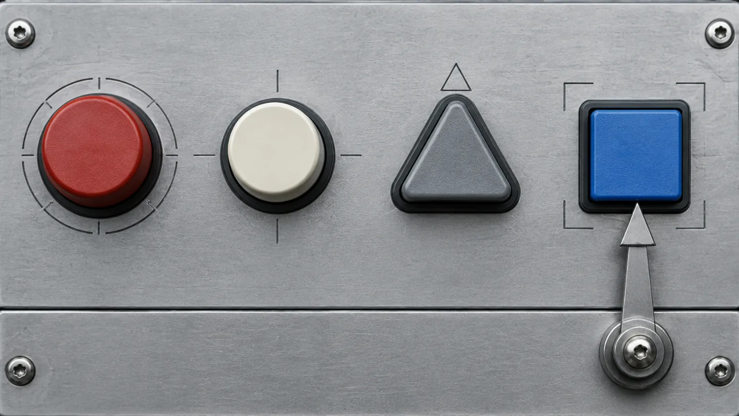 A control panel, illustrating controls identified by their purpose.