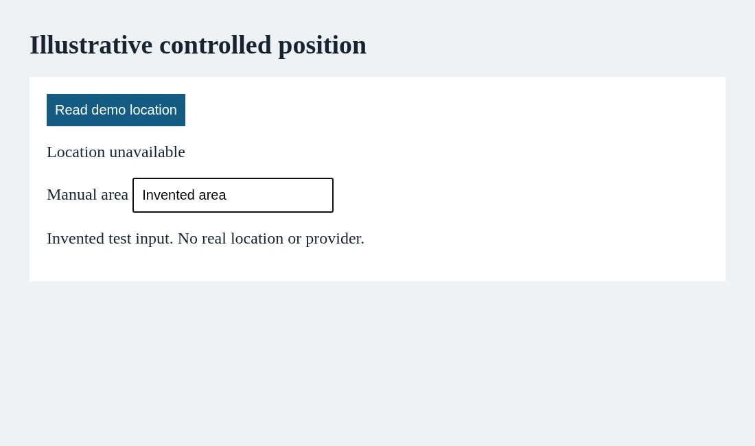 Separate browser permission, controlled coordinates and the application fallback before calling a location journey covered.