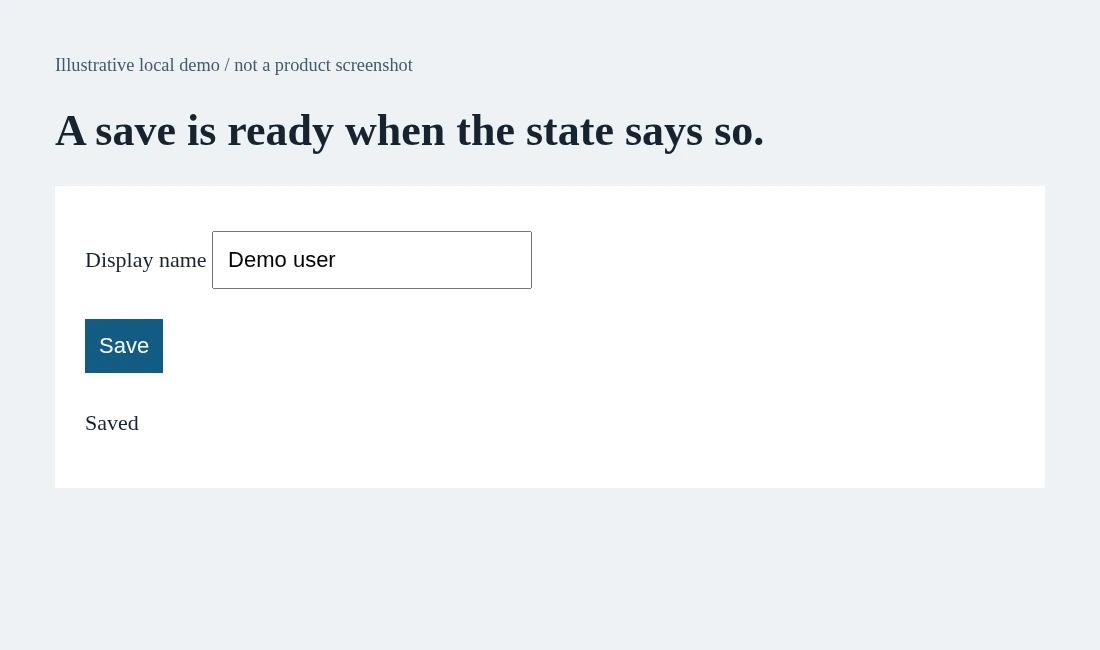 A settings form with Display name, Save and Saved status.
